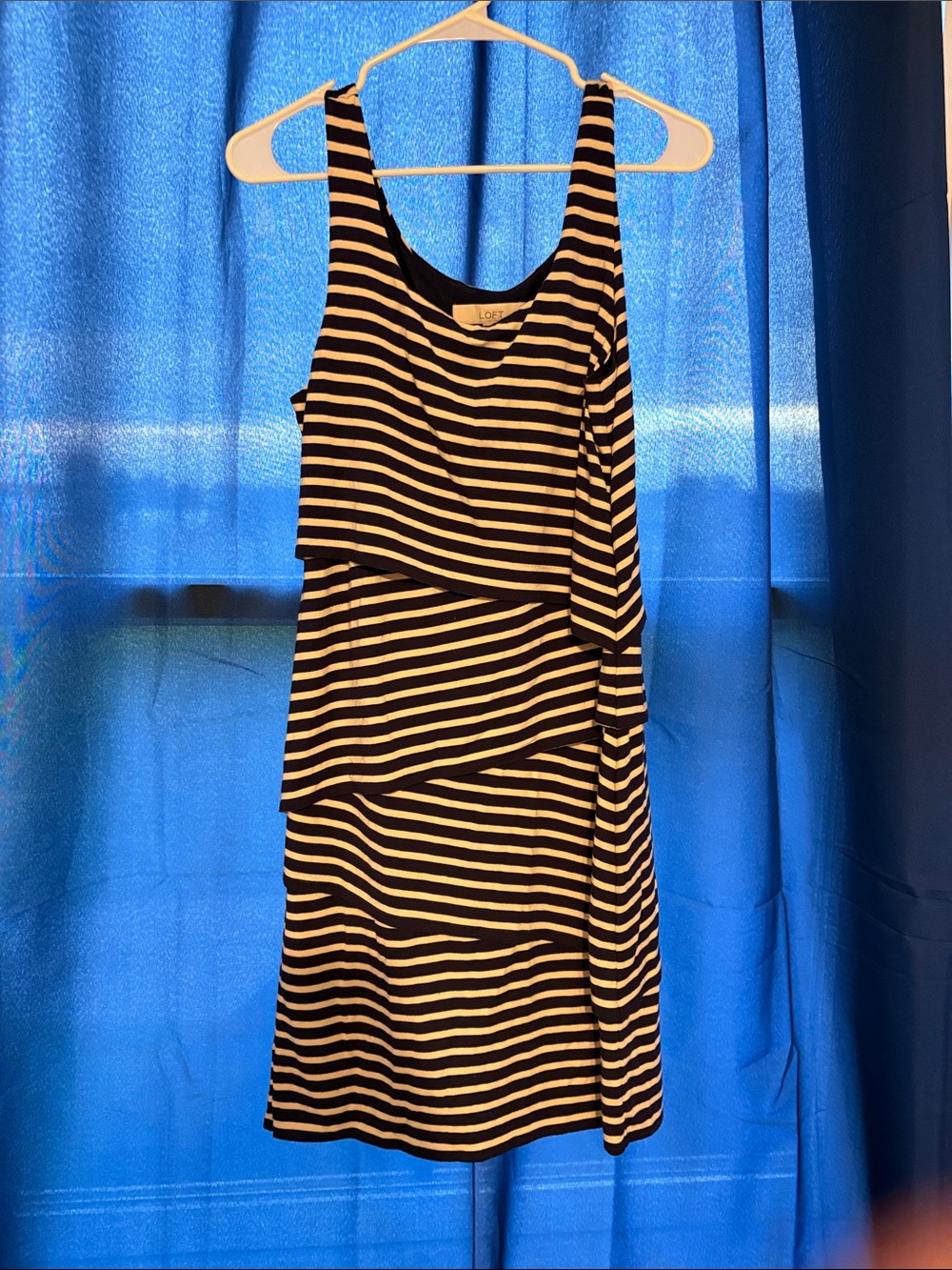 LOFT Black and White Striped Sleeveless Layered Dress